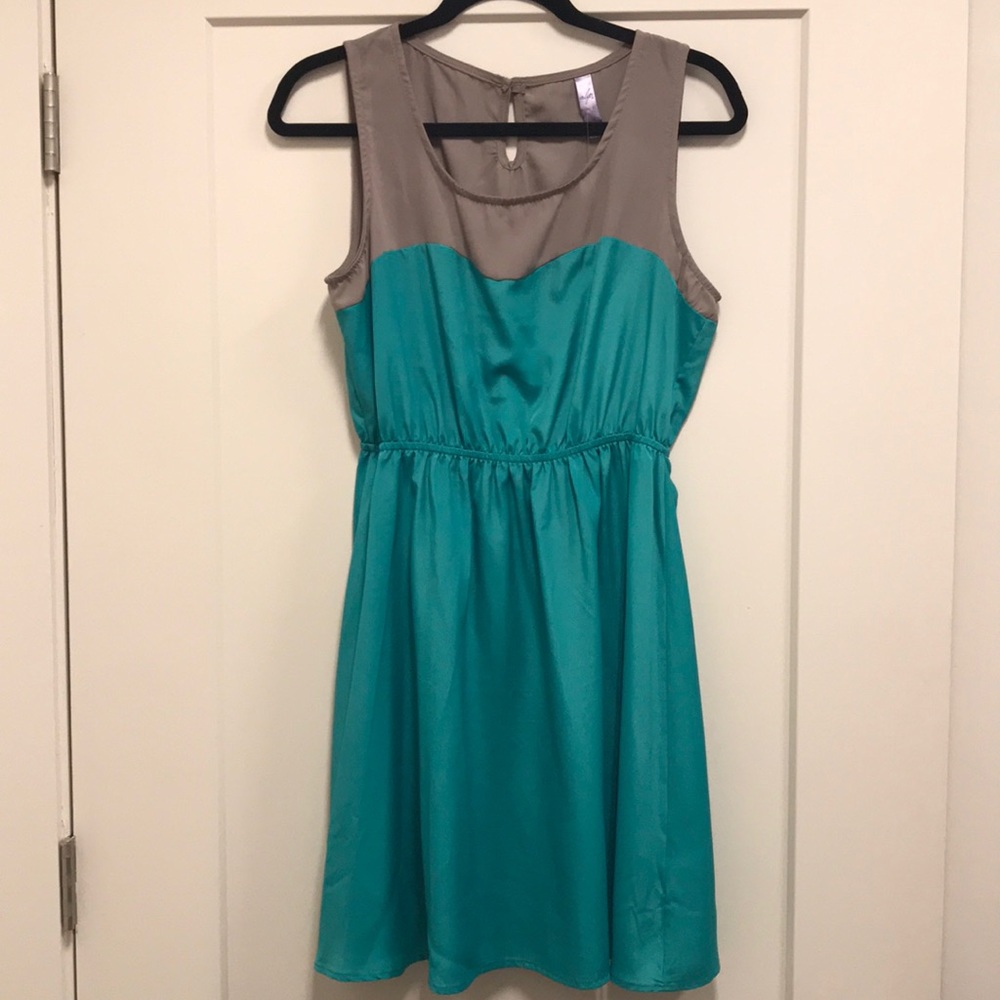 Alya Teal and Green Sweetheart Mini Dress